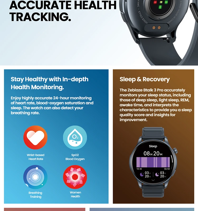 Zeblaze Btalk 3 Pro AMOLED Display Hi-Fi Bluetooth Phone Calls Health and Fitness Tracking Smart Watch