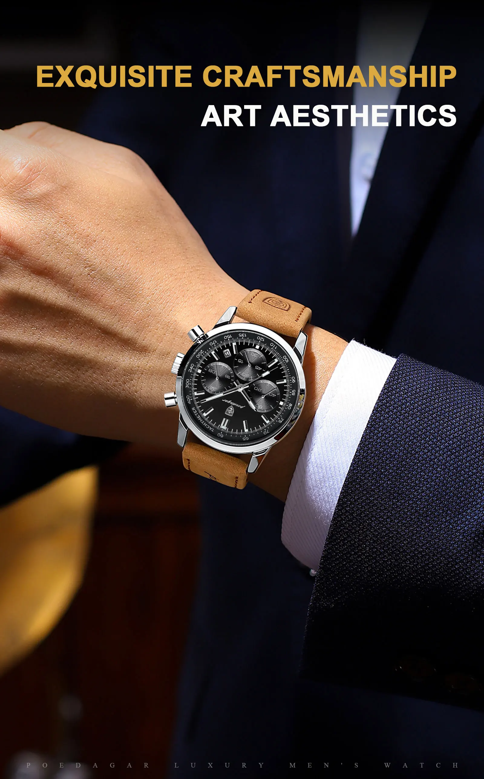 Poedagar Luxury Leather Reloj Waterproof Luminous Watch For Men ...