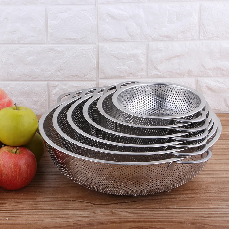 Stainless Steel Mesh Colander with Two Square Lug Kitchen Mesh Big Fruit Vegetable Colander with Handle_0