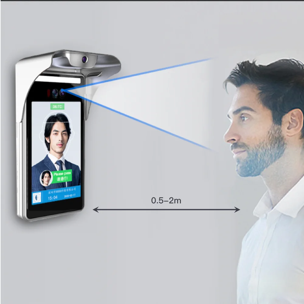 
AI Face Recognition Temperature Measurement Access Control for Swing Turnstile Barrier Gate with Card Reader smart pass software 