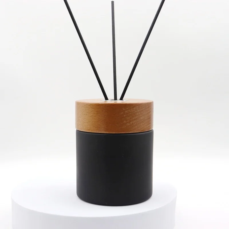 Empty Glass Reed Diffuser Bottle With Wooden Lid  Diffuser Bottle 200ml 100ml Matte Black Diffuser Bottle