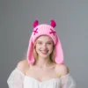 หมวกผ้ากำมะหยี่สีพีช ทรงหูกระต่าย XX