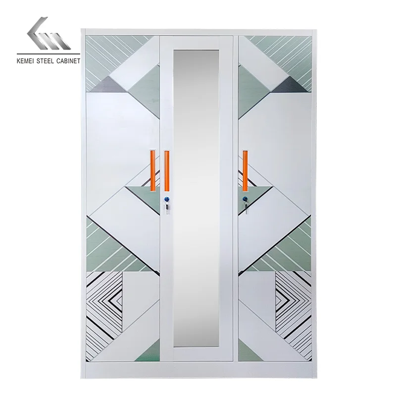 Factory Wholesale 3 Door Steel Almirah Safe Locker Cabinet Metal Wardrobes