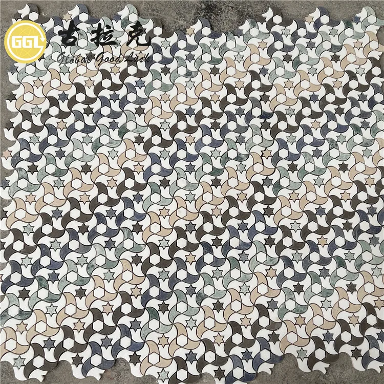 Star Shape Nature Marble Waterjet Mosaic Tiles for Bathroom Wall