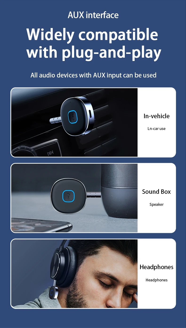 New Design Jlj33 Universal Bluetooth Receiver 3.5mm Aux Wireless Audio Receiver Builtin Mic Bt