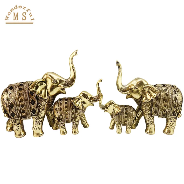 customized resin gold Elephants Figurines poly stone animal sculpture souvenir gifts for Christmas home decoration