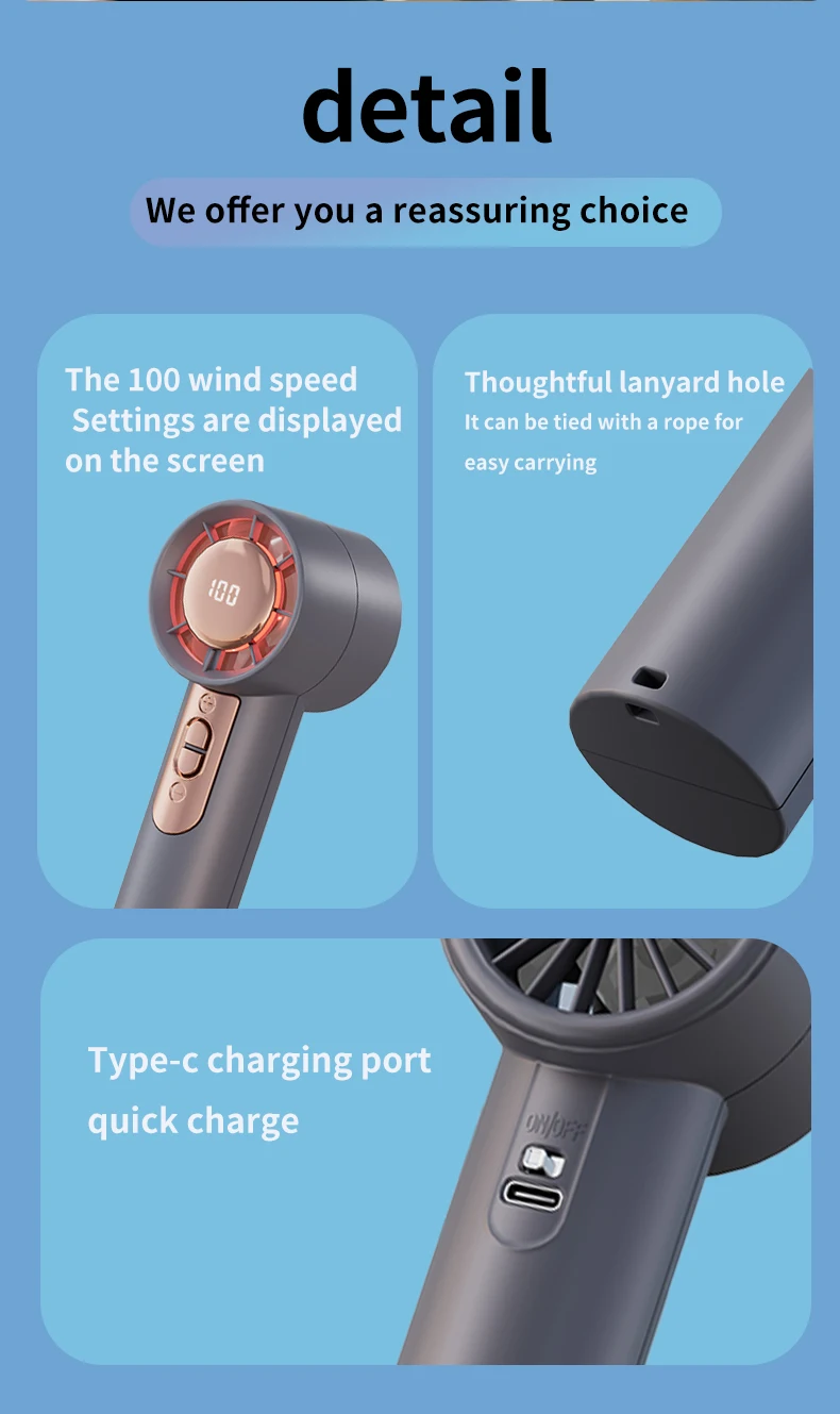 Handheld High Speed Fan, Portable, USB - detail 14