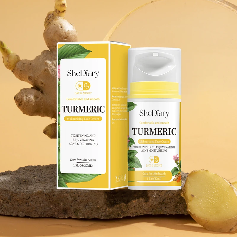 Crema facial de cúrcuma orgánica de marca privada SheDiary con colágeno, blanqueamiento natural antiacné, efecto fuerte para el tratamiento del acné