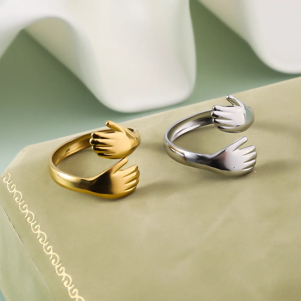 Stainless Steel Love Hug Me Ring Unique Jewelry Design