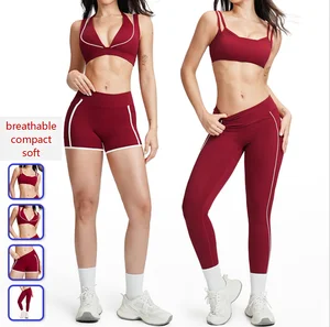 Customized Bare-feeling Yoga Suit Fitness Suit Set White Contrast Line Three-dimensional Slim Running Fitness Sportswear.