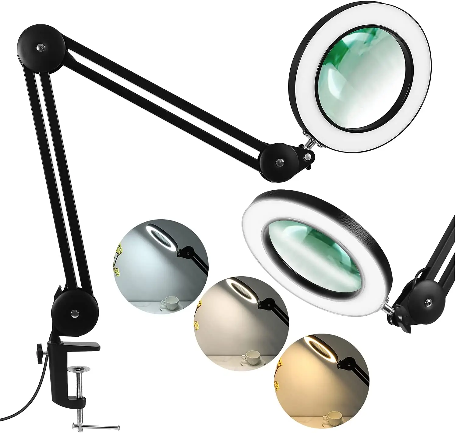 DODOING Magnifying Glass with Light, Lighted Magnifier with Stand and  Clamp, 5 Color Modes Stepless Dimmable, LED Desk Lamp Hands Free for Craft
