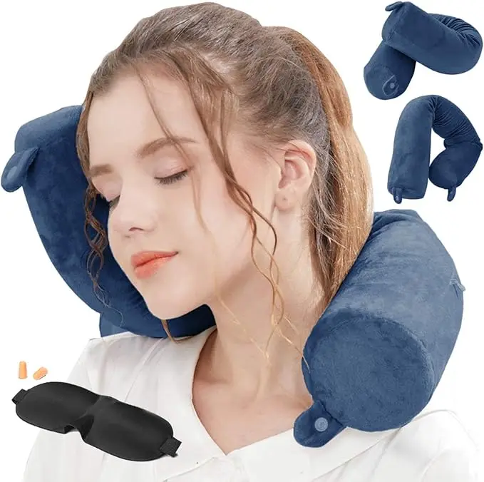 Bendable Memory Foam U-Shaped Travel Pillow Long Cylindrical Design for Noon Naps and Cervical Support