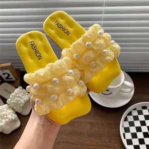 Fashion Summer Soft Bottom Anti Slip Casual Breathable Girl's Pearl Sweet Princess Baby Girl Flat Slippers for Kids