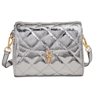 OEM ODM Casual Women's Flip Wallet Women's shoulder sling bag with Cowhide Leather Women's Crossbody Bag silvery Fashion Bag