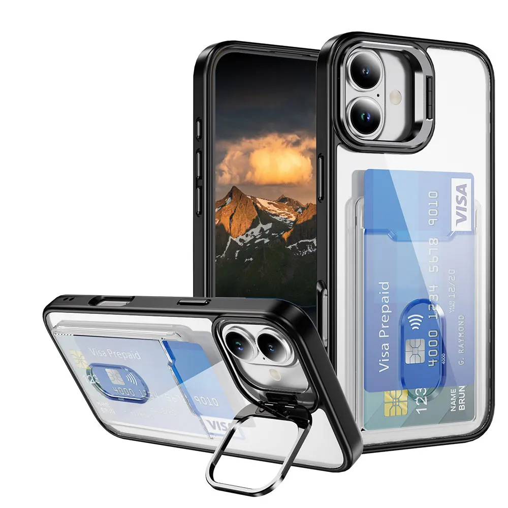 Laudtec Sjk956 Clear Card Phone Case Camera Frame Holder Simple Business Cover Premium For Iphone 16 15 14 13 12 11 Plus Pro Max supplier