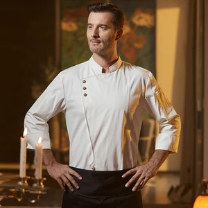 Zhenyao Men's High-End Executive Chef Suit Long Sleeve Cotton Tops for Kitchen Cooking for Restaurant & Bar Work Clothes