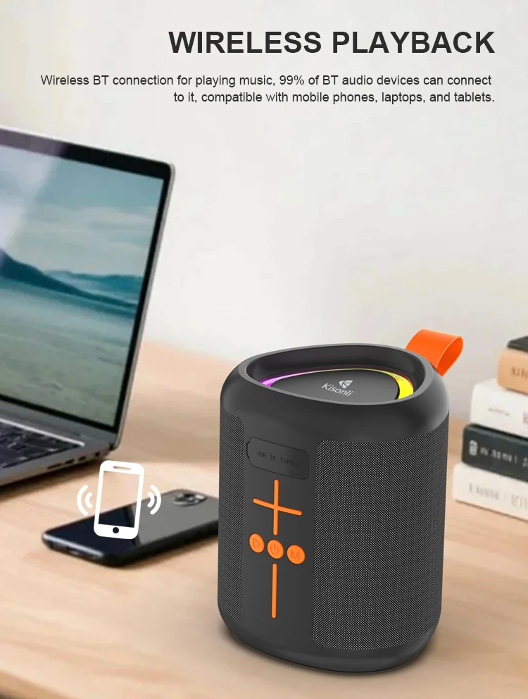 Kisonli Q35 Custom logo Blue Tooth Music Studio Portable Speaker with Light