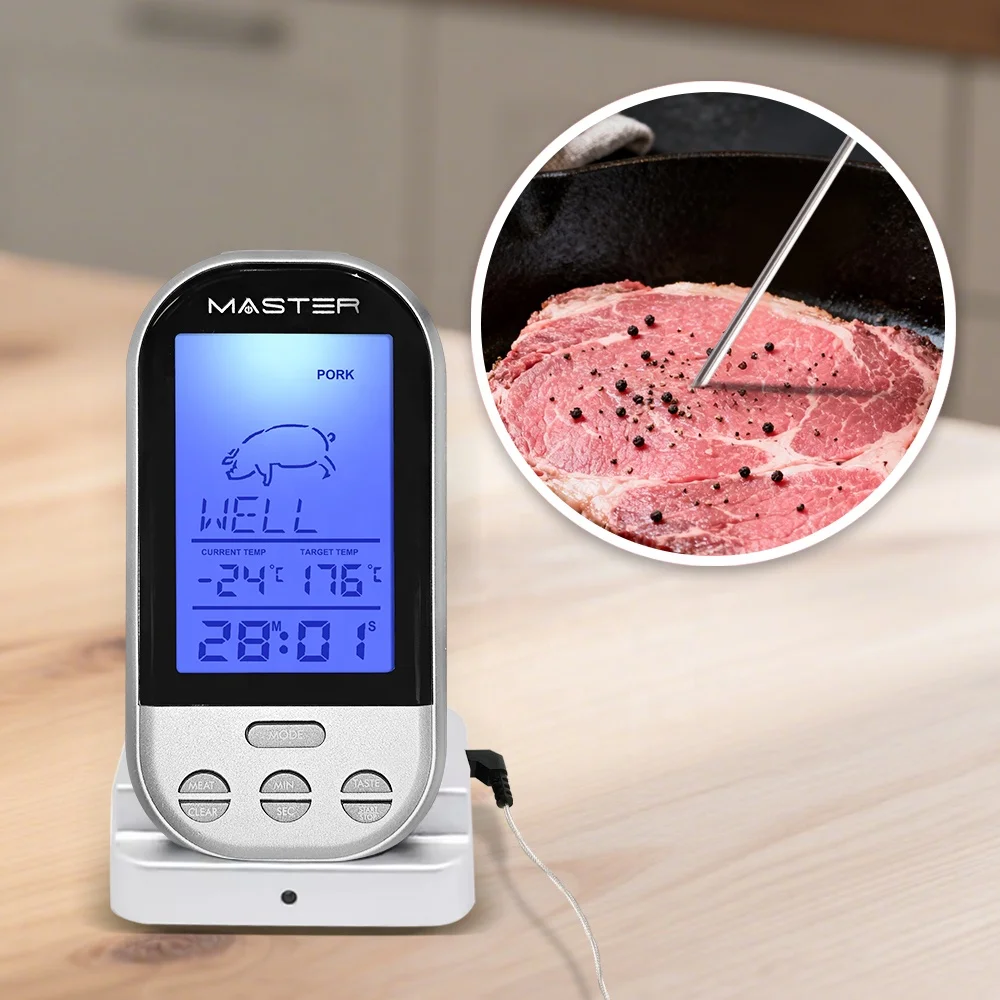 Wireless Remote ABS Plastic Kitchen Cooking Thermometer Smart Digital Meat BBQ Oven Temperature Sensor Probe for Household Use