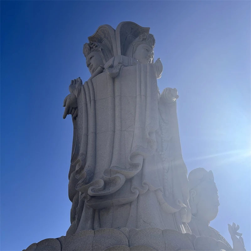 product china custom hand carved three face guanyin statue for outdoor decor large buddha stone sculpture-4