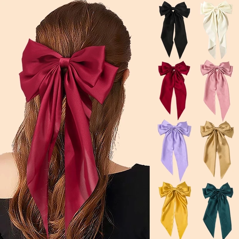 Korean Black Red Big Bow Hair Clip - Elegant Hair Accessory