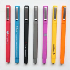 Wholesale High Quality Colorful Rubber Coated Plastic Gel Ink Pen with Custom Logo Promotion Soft Touch Square Plastic Gel Pen