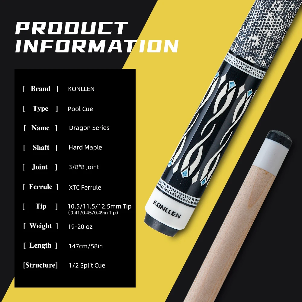 Konllen ドラゴン ビリヤード プールキュー 147cm 10.5mm/11.5mm/12.5