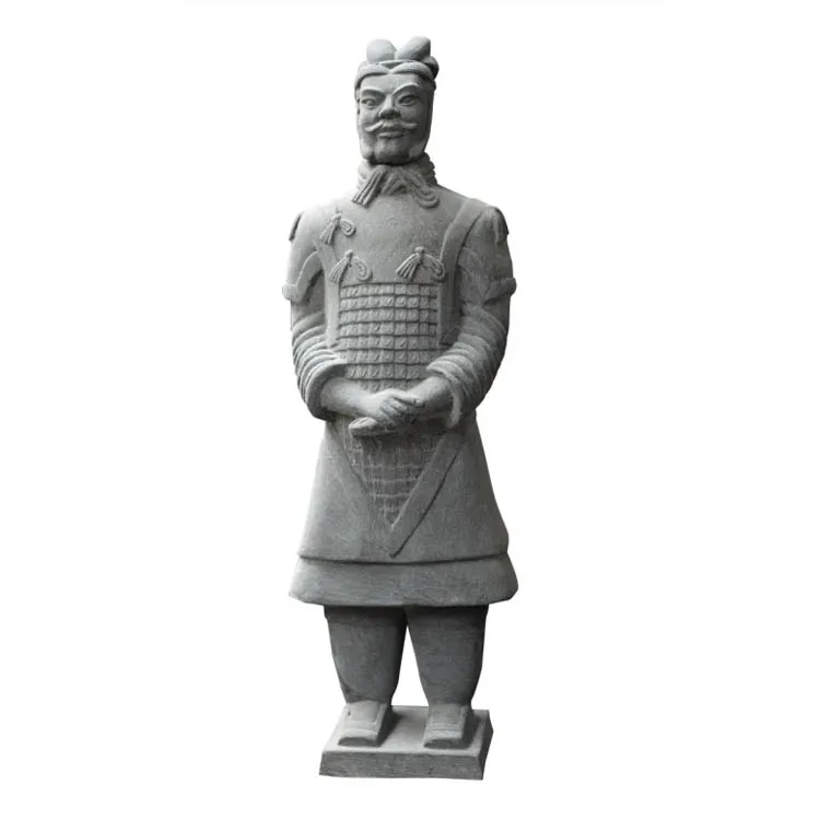 ライフサイズのアンティーク中国兵士像 - グラニット・石像彫刻