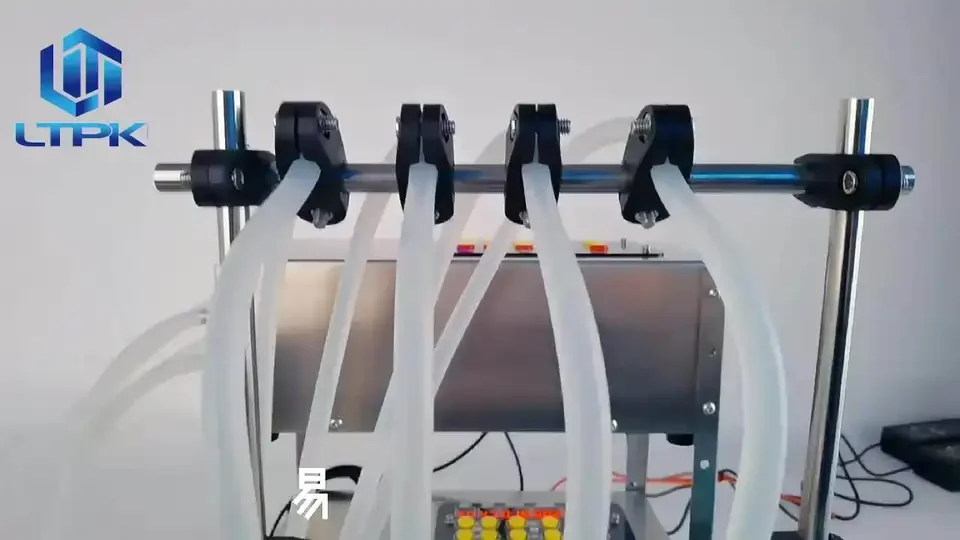 Semi Automatic 4 Heads Liquid Beverage Drink Juice Oil Soy Sauce Coffee Milk Water Bottle Filler Filling Machine With Conveyor