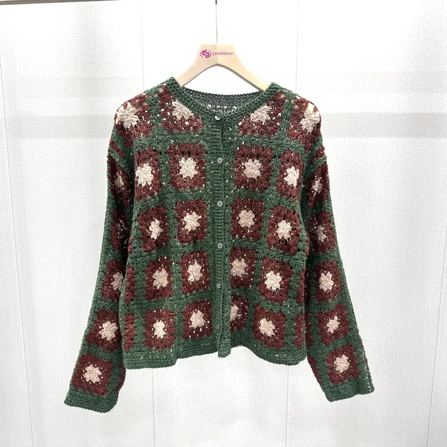 OEM ODM Vintage Lazy Mesh Patchwork Knit Sweater Long Sleeve Color-Matched Casual Style for Winter