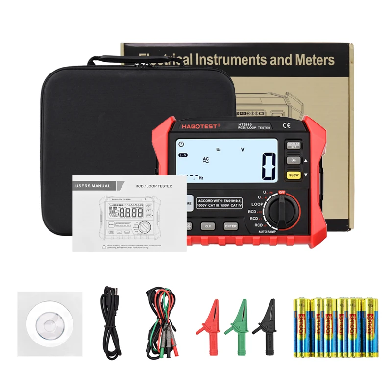 HABOTEST HT5910 Tripping Time Contact Currnt Alternating Black and Red Voltage RCD/LOOP Tester