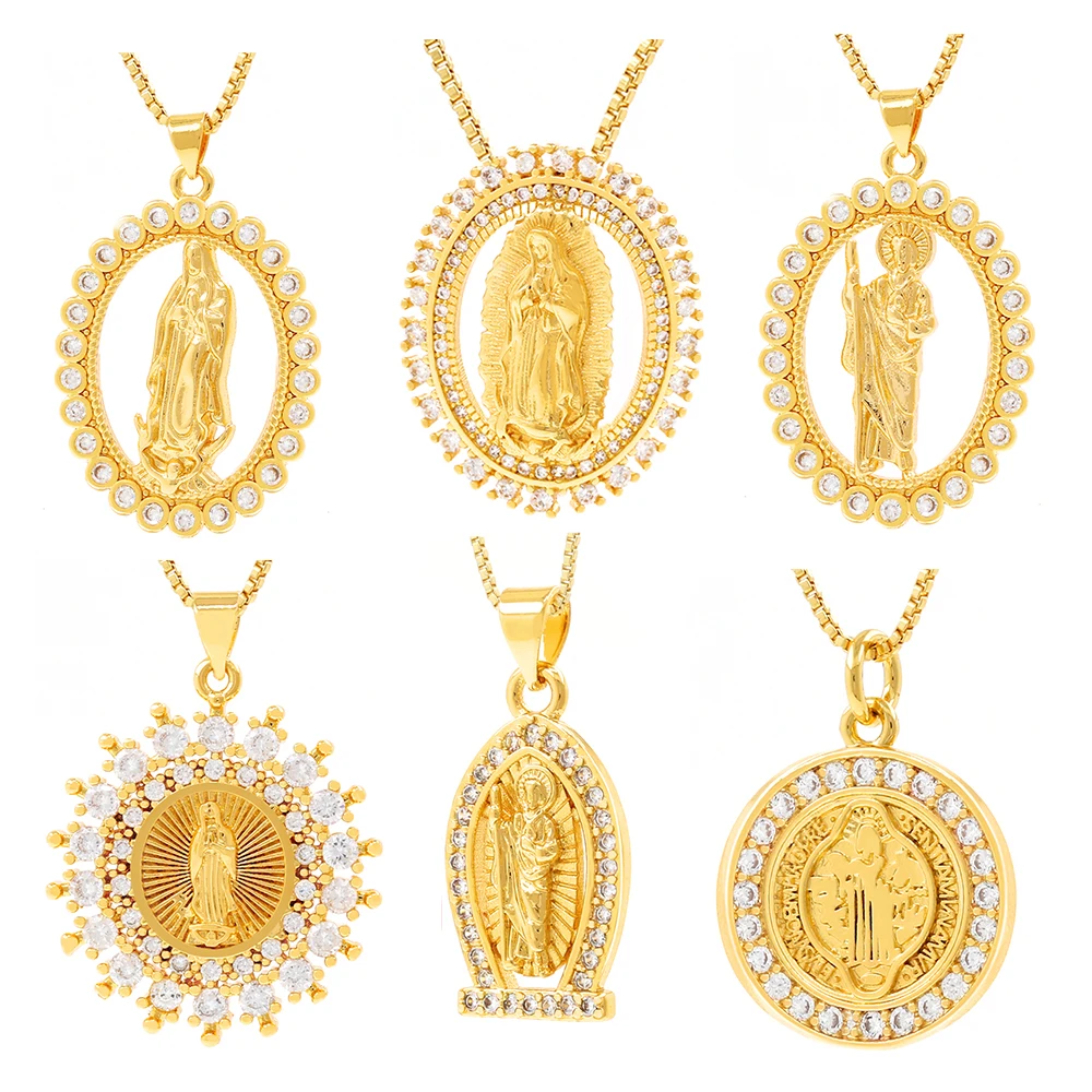 24K Gold Plated Mother Virgin Mary Pendant - Catholic Necklace