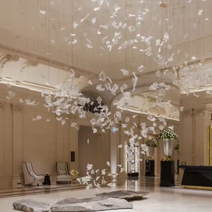 ECOJAS Shopping Mall Hotel Lobby Large Venue Project Lighting Transparent Glass Rod Luxury Style Chandelier