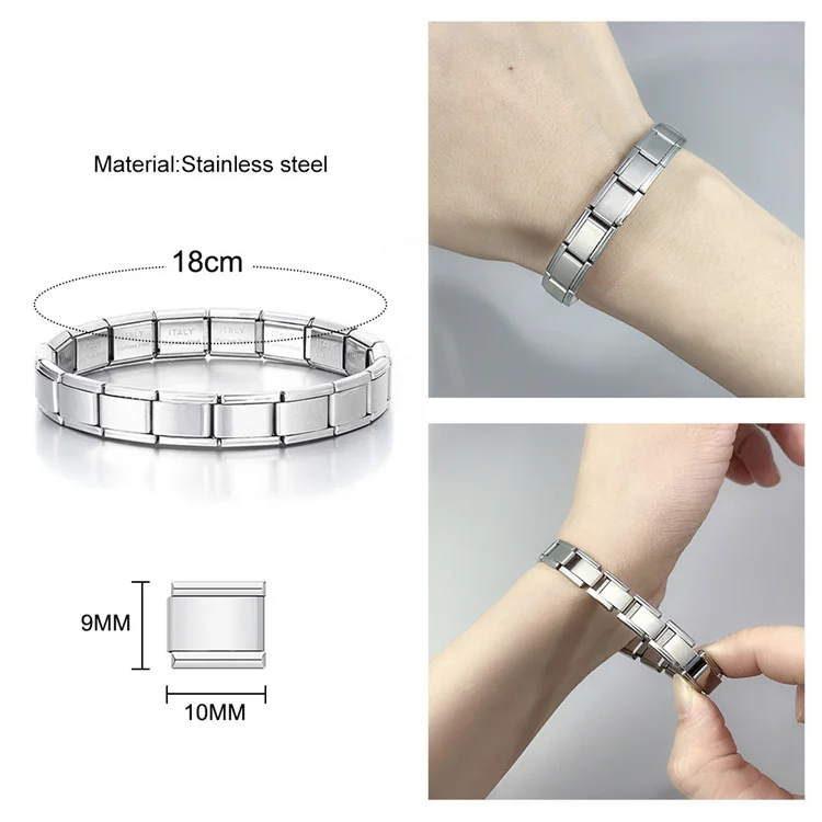 高光沢ステンレススチール製イタリアンチャームブレスレット 18個の
