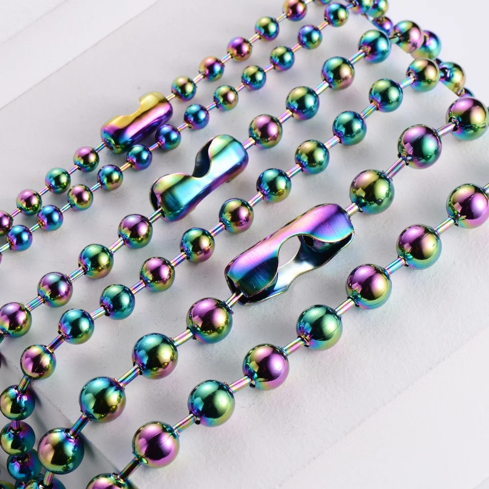 Rainbow Titanium Plated Hematite Seven Color Stainless Steel Bead Chain Necklace Bracelet Jewelry Sets for Women Gift