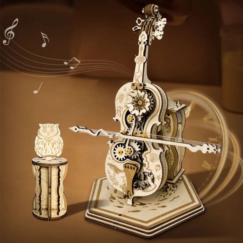 Punk Cello Model Kits Diy Assemble Toys Mechanical Music Box 3d Wooden