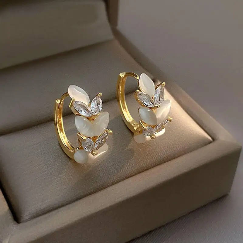 925 Silver Needle Exquisite Zircon Flower Opal Stud Earrings Wholesale ...