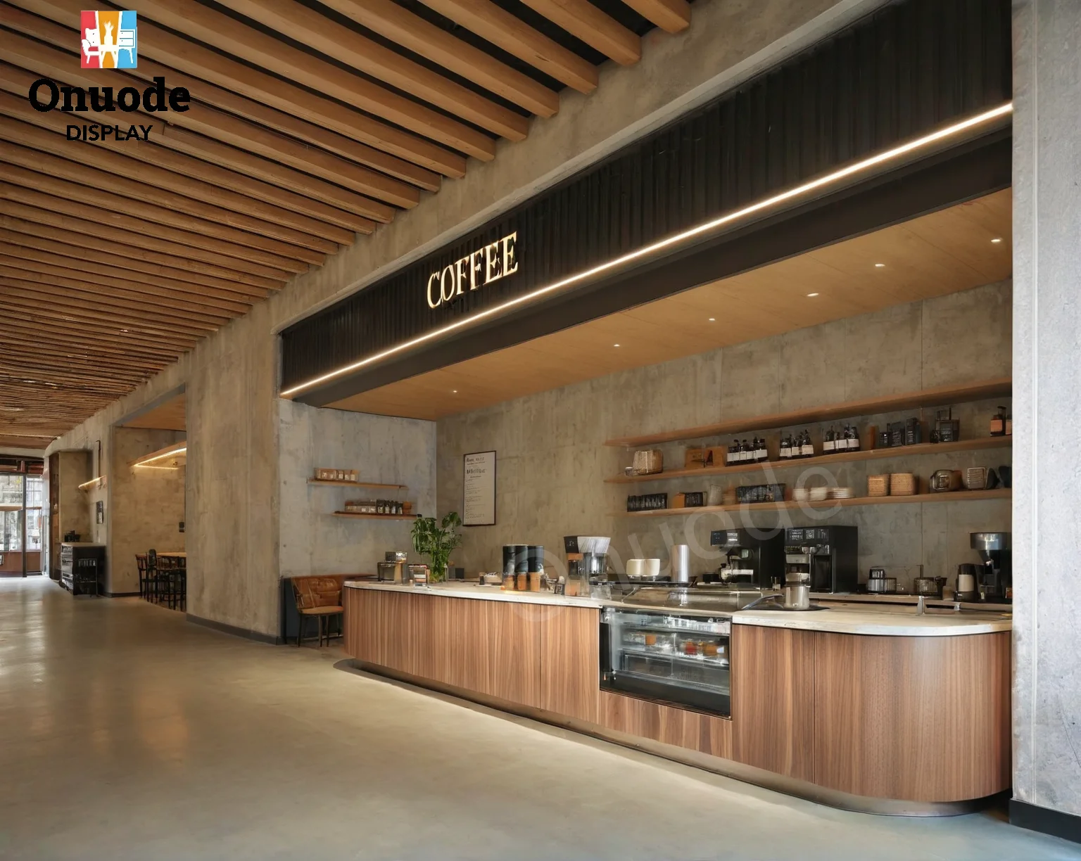 Modern Design Wooden Bakery Shop Furniture Coffee Shop Interior Design with Bubble Tea Counter Display Dessert Bar Showcase