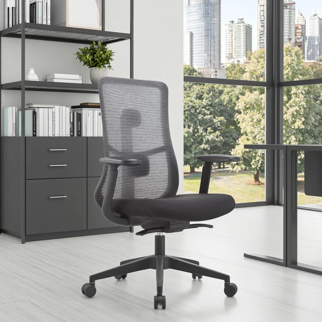 Business Support Modern PU Synchronized Tilt Ergonomic Office Chair Heavy Duty Steel Frame Triple Gas Lift Mesh Design 3