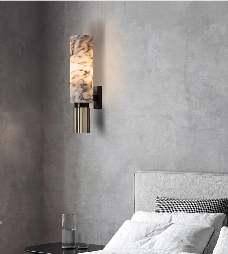 Minimalist Creative Alabaster Sconce Light Corridor Bedroom Bedside Marble Wall Lamps for Hotel