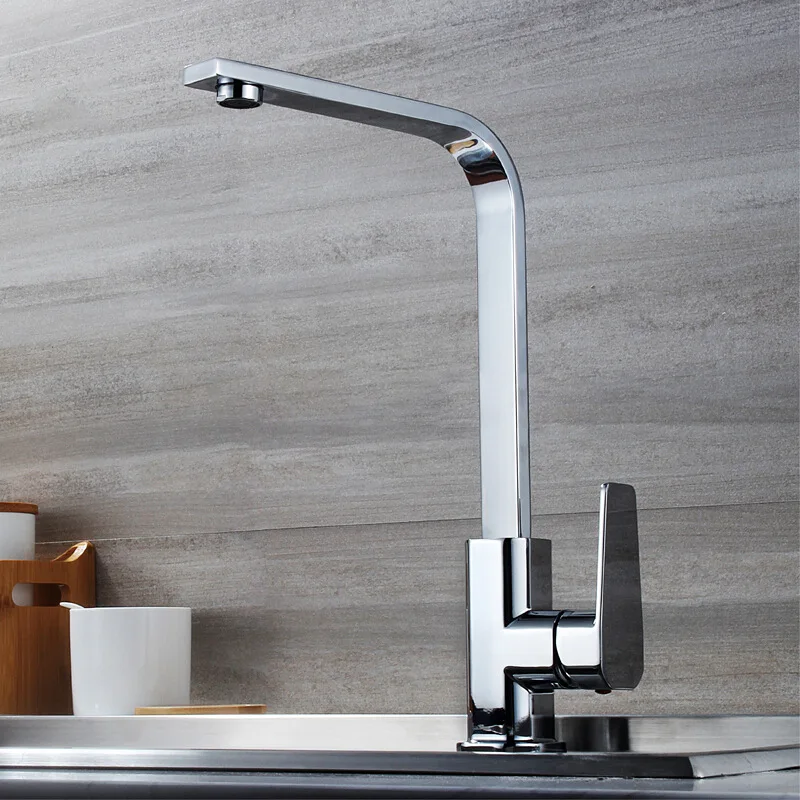 Factory Direct Black Square Kitchen Mixer Faucet Single-Handle Sink Tap for Hot & Cold Water Single-Hole Installation for Hotels