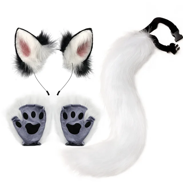 Wholesale COS play handmade simulated cat ear hair bands Fox Tail Accessory anime Beast Ear Beast Tail Set Collar Hairpin