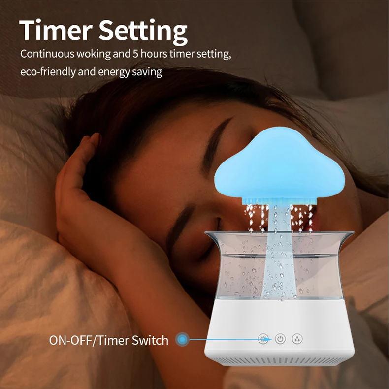 Rain Cloud Humidifier With Remote Control Water Drip Mushroom Diffuser Rain Drop Humidifier for Sleeping Relaxation