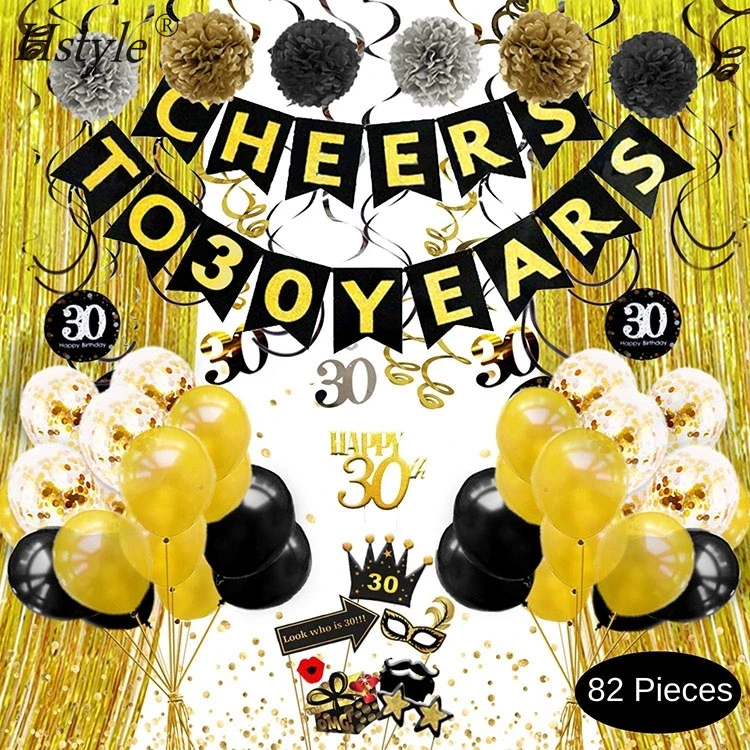 Thirty AF Banner Gold and Black 30th Anniversary Birthday Party Decorations