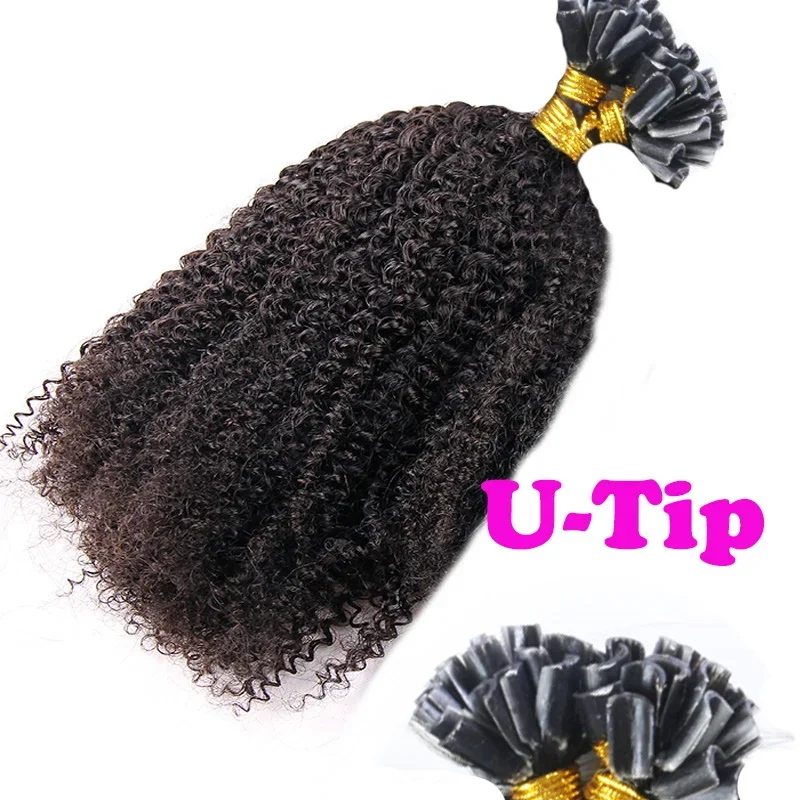 Afro Kinky Curly U Nail Tip Hair Extensions 100 Strands Per Pack Brazilian Remy Human Hair Extension 8inch-30inch_voghion.com