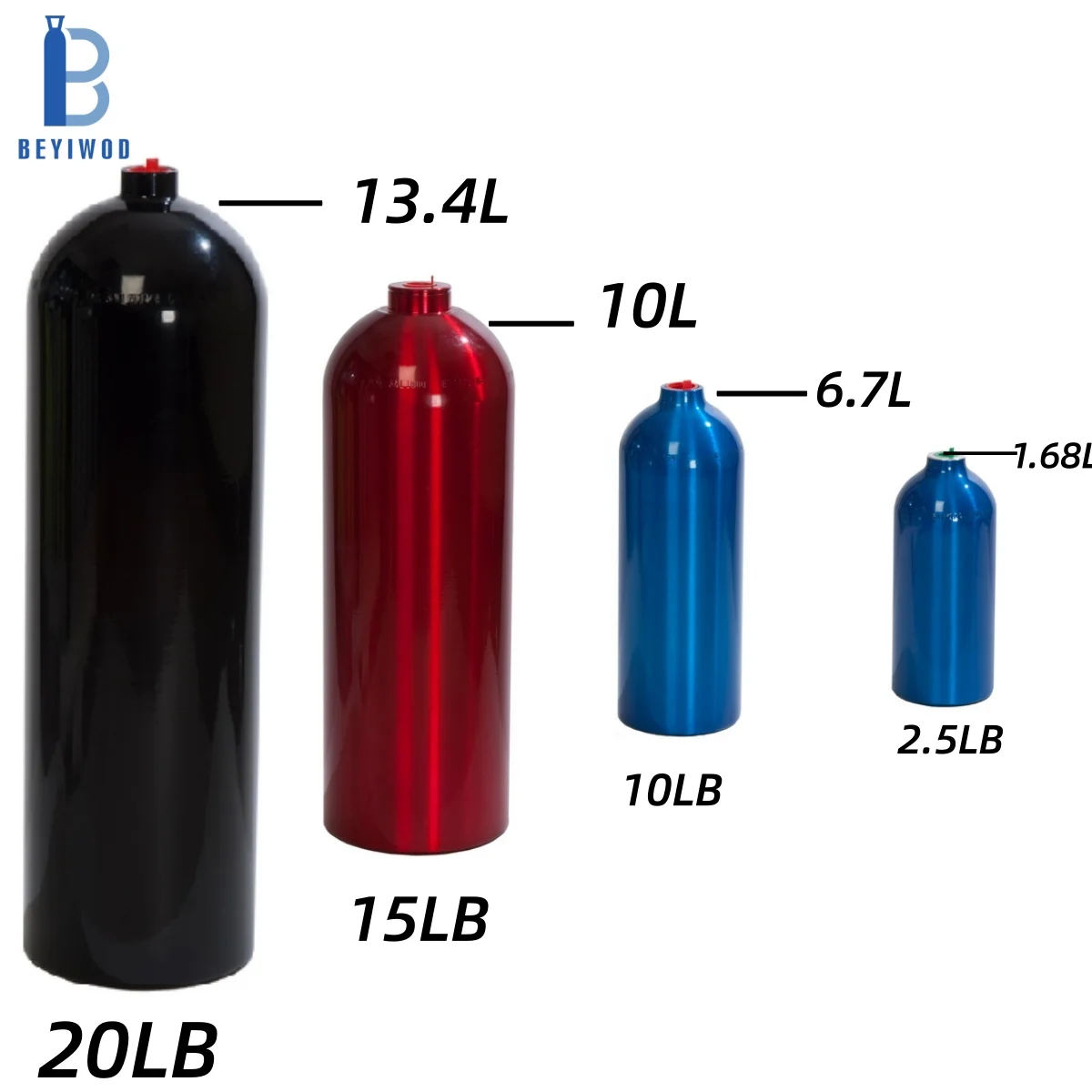 DOT3AL 인증 2.5파운드, 5파운드, 10파운드, 15파운드, 20파운드 알루미늄 CO₂ 레이싱 실린더(가스 병), CGA660 규격
