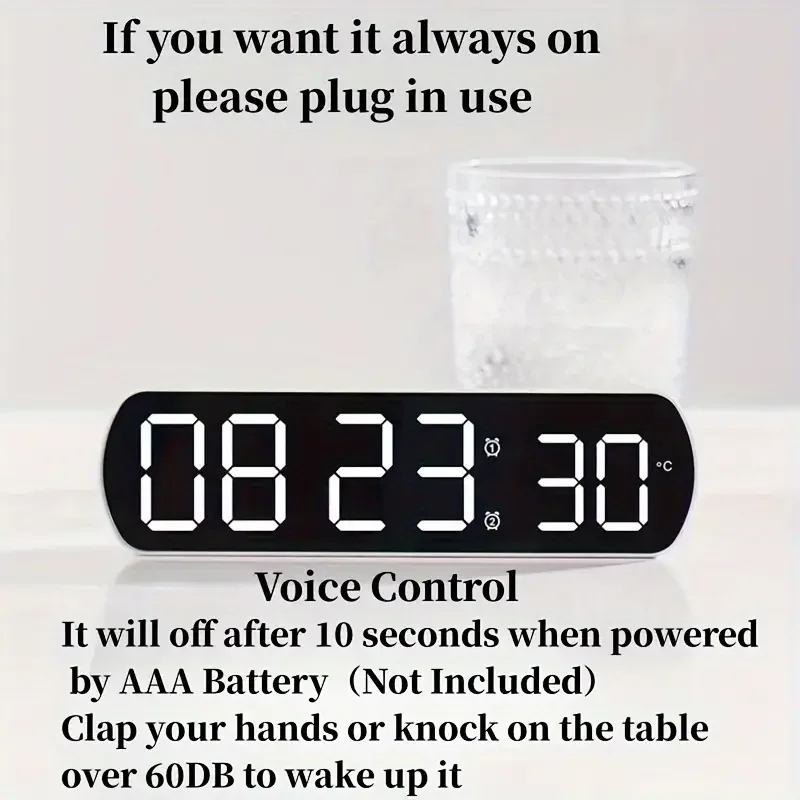 Voice Control Electronic Clock Temperature Date Display Countdown Bedside Digital LED Clocks for Home 12/24H