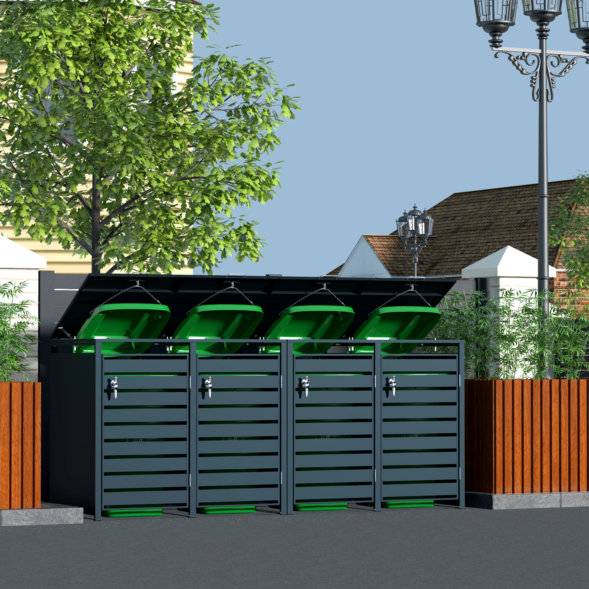 Factory Lockable Wheelie Bin Store Garbage Bin Shed Expandable Wheelie Bin Cover for Park Garden Can Box Outdoor with Open Lid