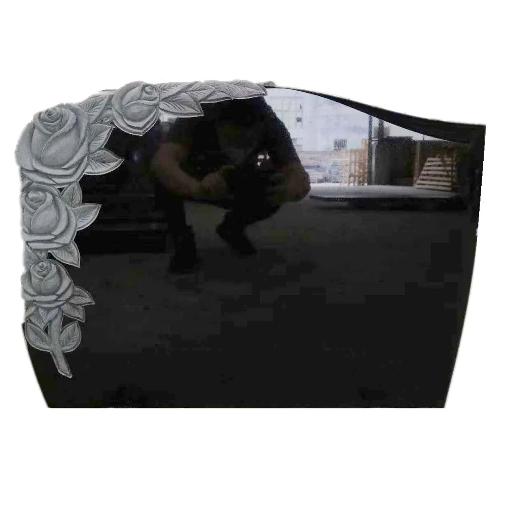 Dark Brown Granite Carving Engraving Flowers Shape Tombstone Europe Upright Headstone With Flower