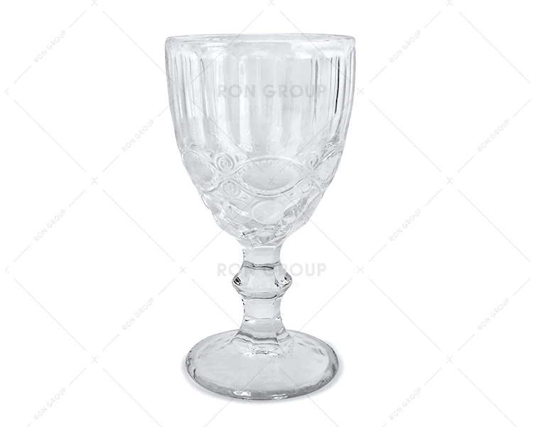 Wholesale hot selling big wine glasses embossing modern wedding drinking champagne goblet water and juice color glass cup