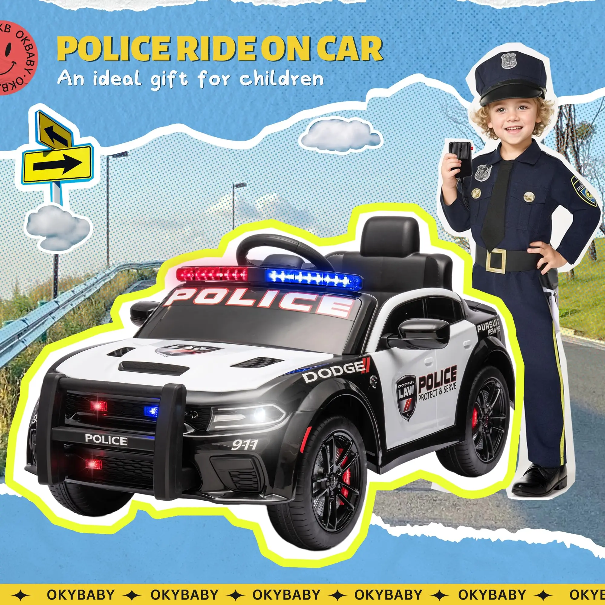 Licensed DODGE Kids Police Car - 12v Electric RC Toy